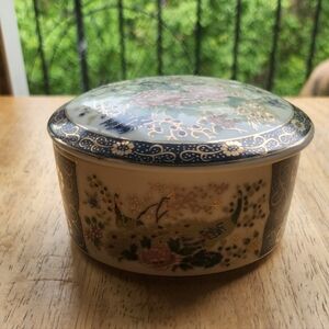 Vintage ASAHI Ceramic Dish with Lid Peacock Motif Gold Trim